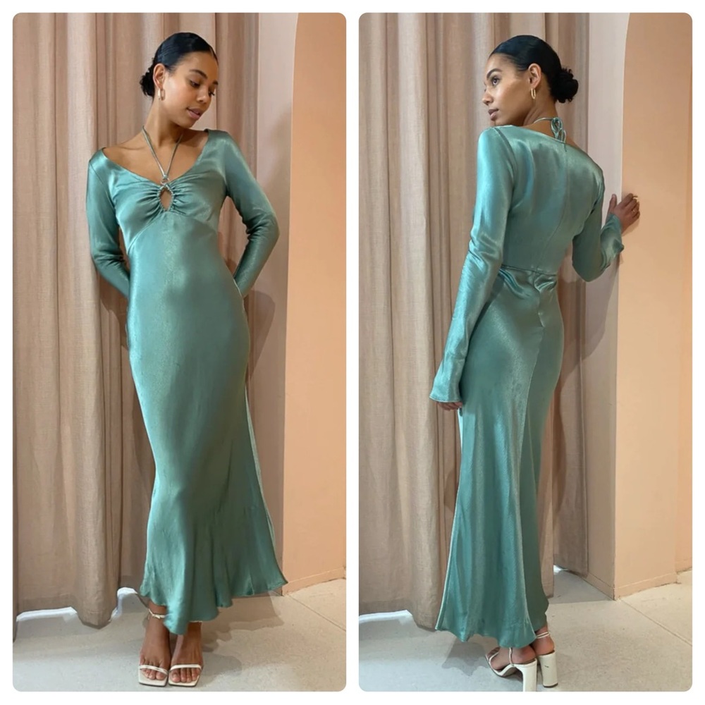 Bec & Bridge Malyka Dress Maxi Long Sleeve Moss Green Size US 4